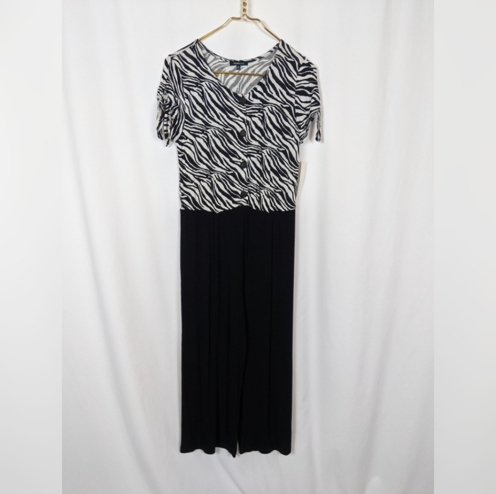 Takara Girls Black White Zebra Print Short Bow Sleeve Jumpsuit Sz XL NEW NWT